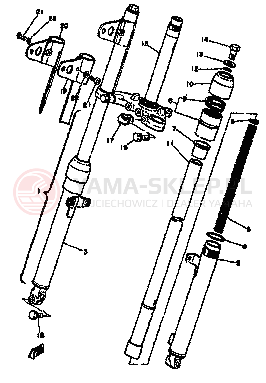 Schemat "Amortyzatory przód" do Yamaha YZ125X