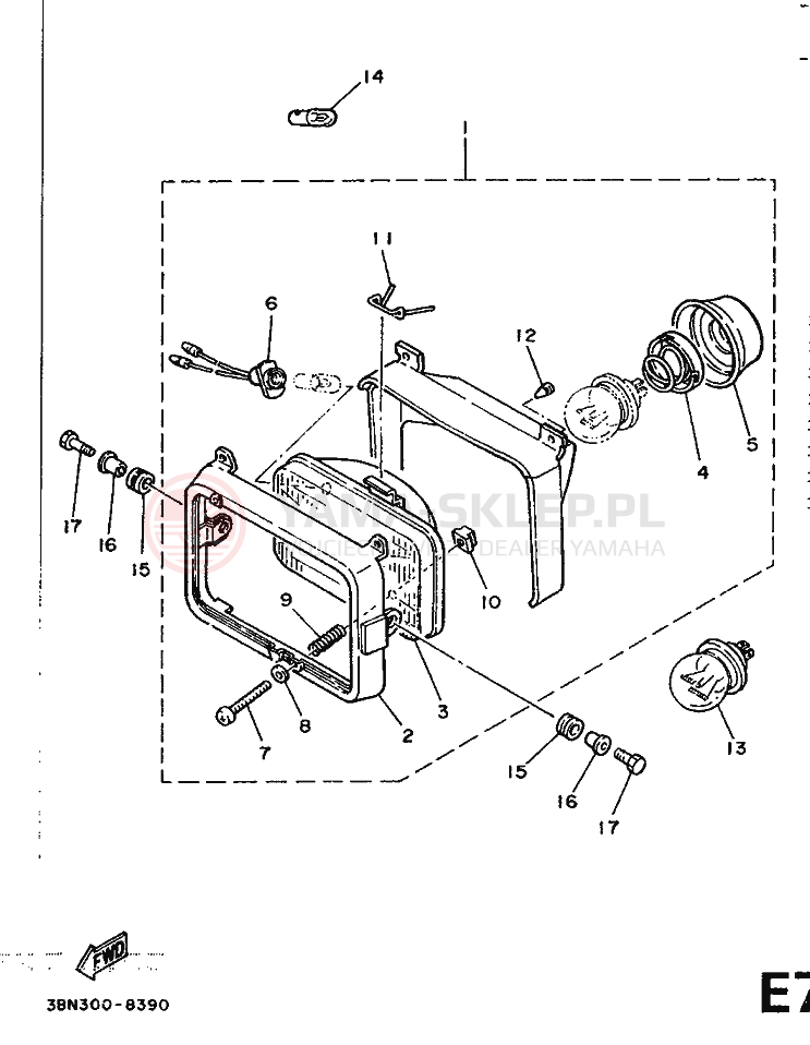 Schemat "Lampa przód" do Yamaha DT125R