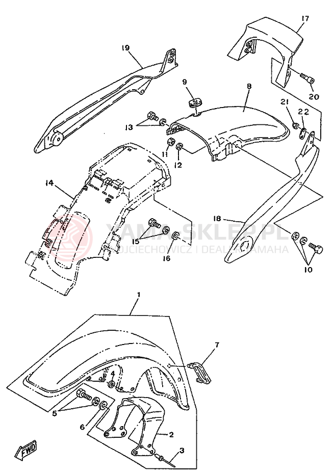 Schemat "błotnik" do Yamaha SR250SP