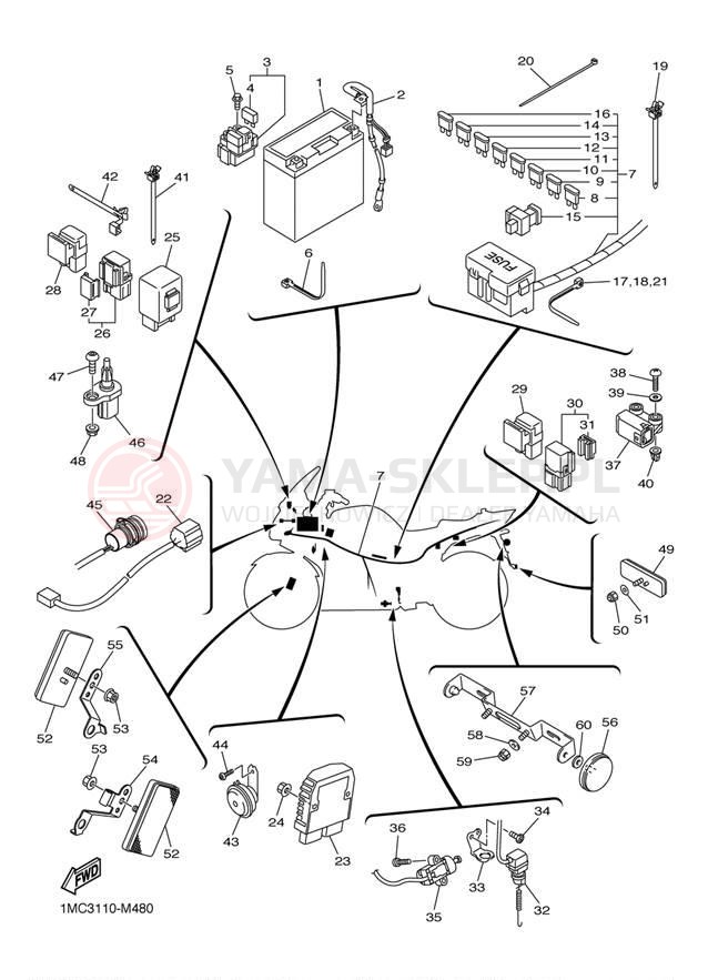 Schemat "układ elektryczny" do Yamaha FJR1300A FJR13AECR/FJR13AER