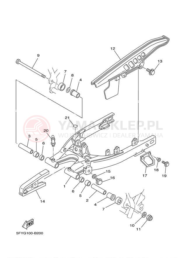 Schemat "wahacz" do Yamaha TW200 TW200E1/TW200E1C