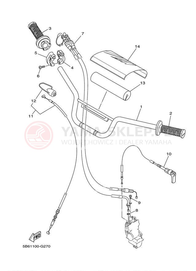 Schemat "Kierownica i osprzęt" do Yamaha TTR110E TTR110EE