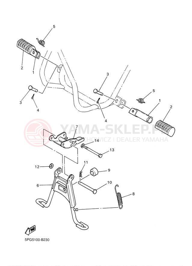 Schemat "Stopka postojowa i podnóżki" do Yamaha PW50 PW50E1
