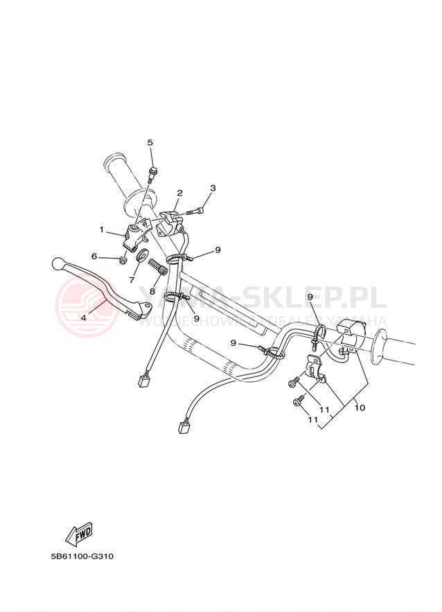 Schemat "Kierownica i osprzęt" do Yamaha TTR110E TTR110EE