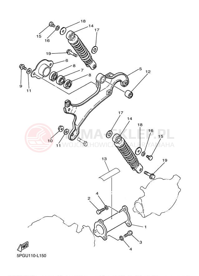 Schemat "wahacz, zawieszenie tył" do Yamaha PW50 PW50E1