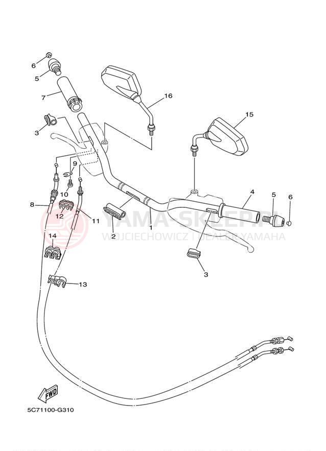 Schemat "Kierownica i osprzęt" do Yamaha RAIDER S XV19CSEL/XV19CSECL