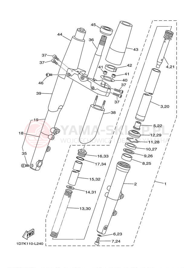 Schemat "Amortyzatory przód" do Yamaha ROADLINER S XV19SEL/XV19SECL