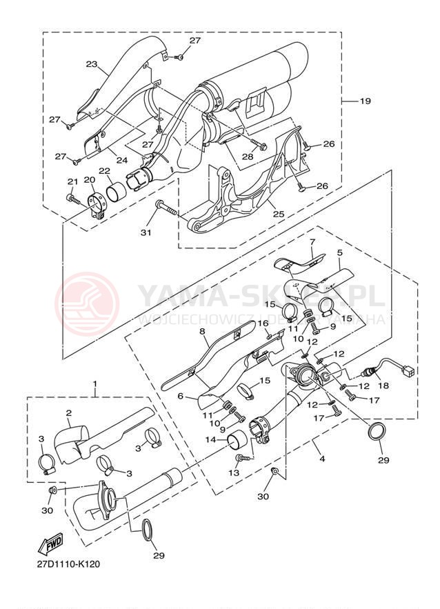 Schemat "Wydech końcowy" do Yamaha STRYKER XVS13CECGY/XVS13CEGY