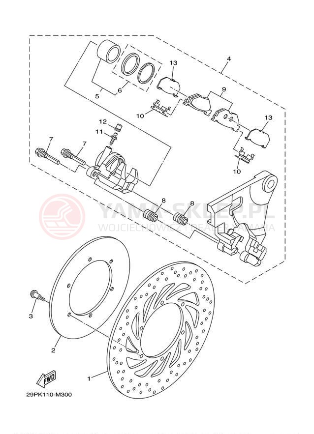 Schemat "Zacisk hamulcowy tylny" do Yamaha RAIDER XV19CER/XV19CECR