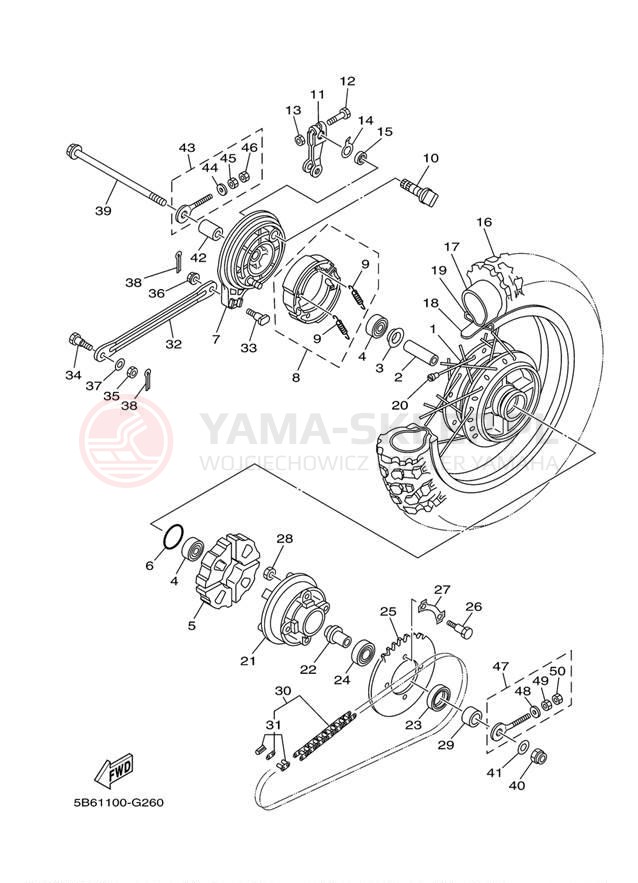 Schemat "Koło tył" do Yamaha TTR110E TTR110EE