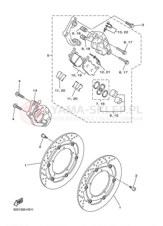 Schemat "Zacisk hamulcowy + tarcza przód" do Yamaha FZR6 FZ6RECB/FZ6REB