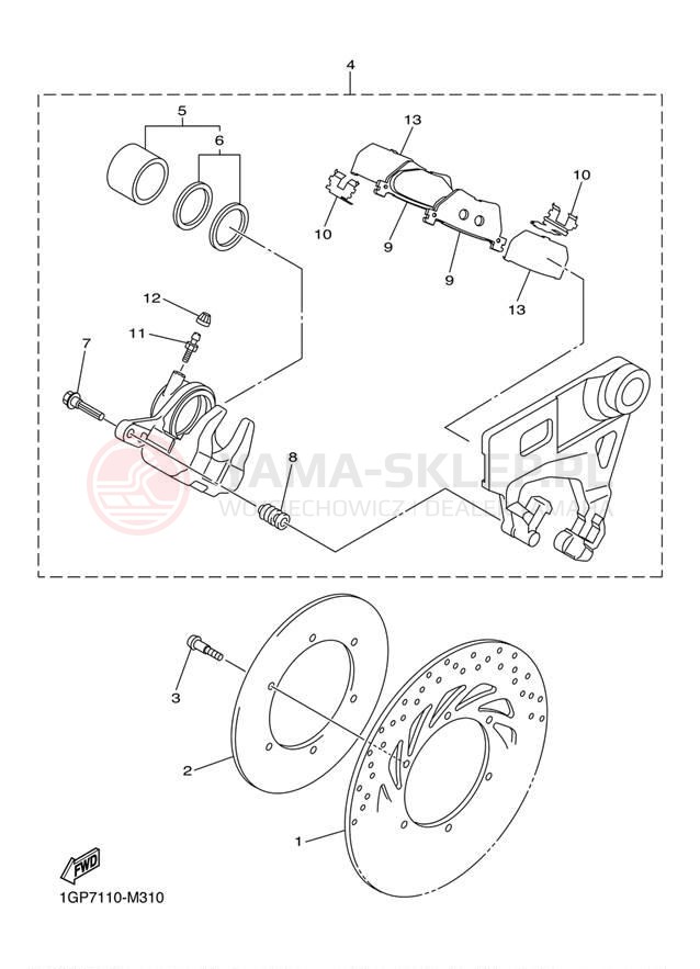 Schemat "Zacisk hamulcowy tylny" do Yamaha STRYKER XVS13CECGY/XVS13CEGY