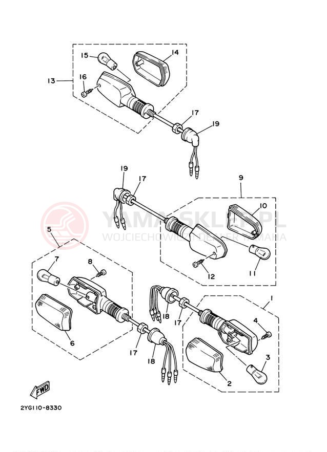 Schemat "kierunkowskazy" do Yamaha TW200 TW200E1/TW200E1C