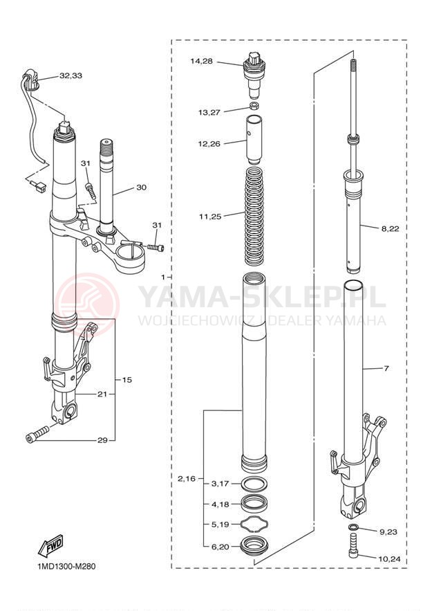 Schemat "Amortyzatory przód" do Yamaha FJR1300E FJR13ESECR/FJR13ESER