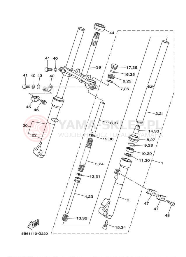 Schemat "Amortyzatory przód" do Yamaha TTR110E TTR110EE