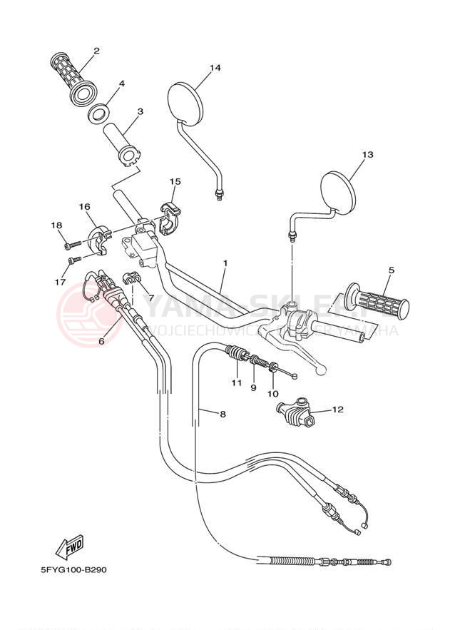 Schemat "Kierownica i osprzęt" do Yamaha TW200 TW200E1/TW200E1C
