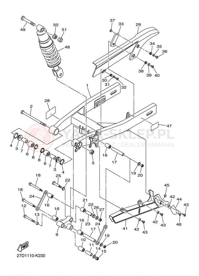 Schemat "wahacz, zawieszenie tył" do Yamaha STRYKER XVS13CECBY/XVS13CEGY