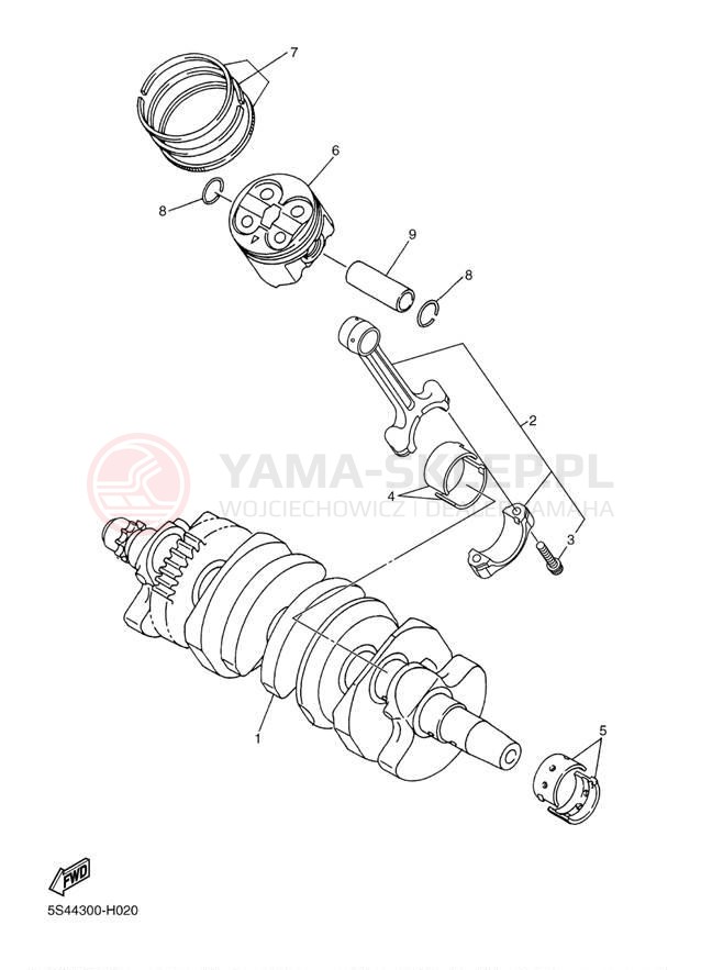Schemat "Wał korbowy, tłok" do Yamaha FZR6 FZ6RECB/FZ6REB