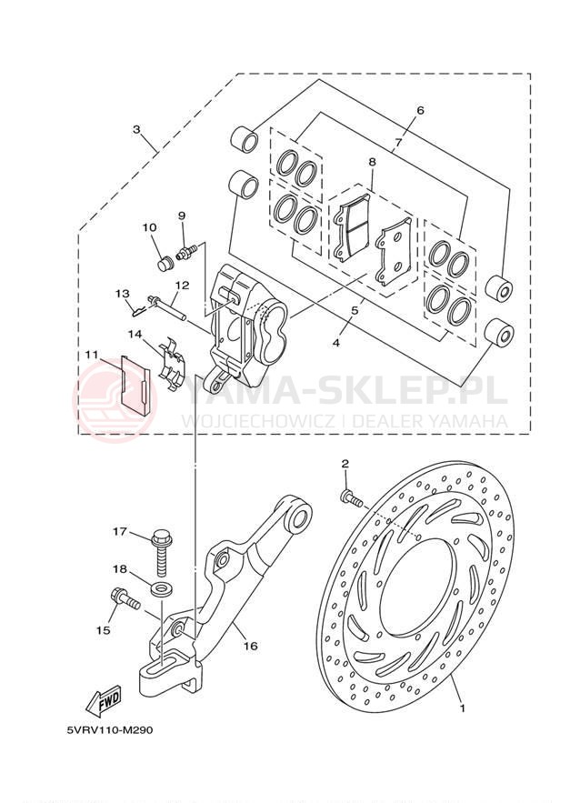 Schemat "Zacisk hamulcowy tylny" do Yamaha ROAD STAR S XV17ASEP/XV17ASECP