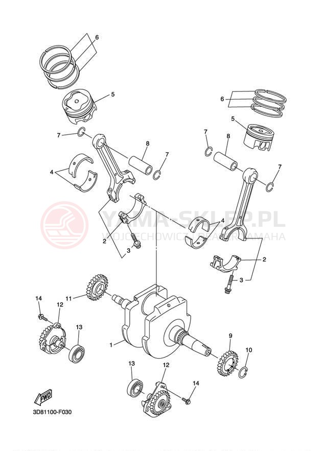Schemat "Wał korbowy, tłok" do Yamaha STRYKER XVS13CECGY/XVS13CEGY