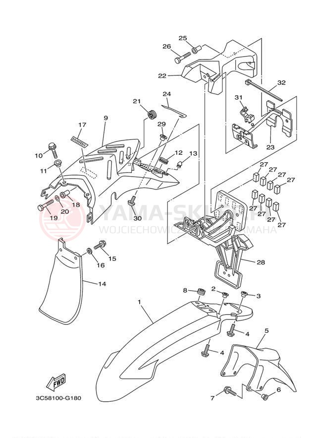 Schemat "błotnik" do Yamaha XT250 XT250YC/XT250Y