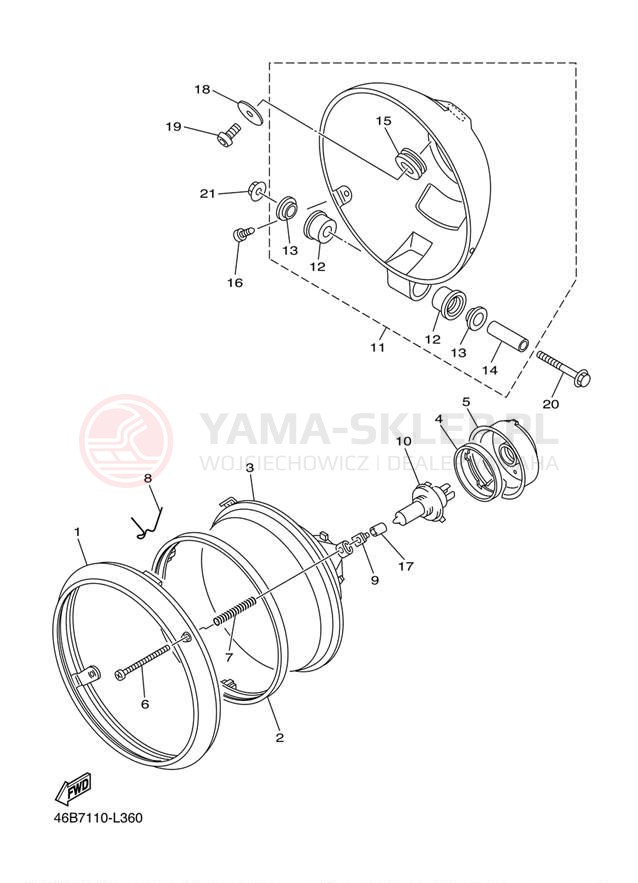 Schemat "Lampa przód" do Yamaha V STAR 250 XV250D/XV250DC