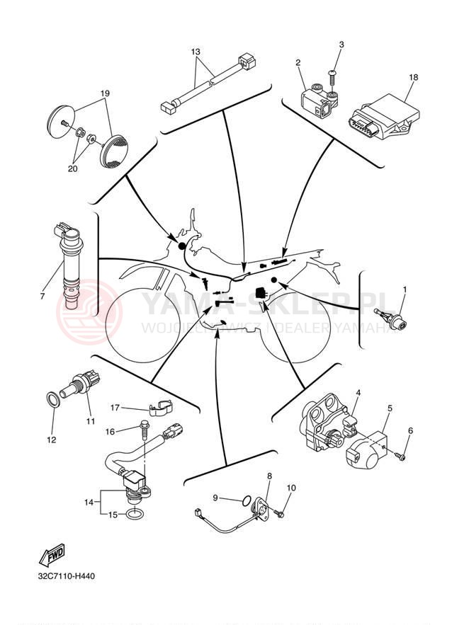 Schemat "układ elektryczny" do Yamaha WR250R WR25RZCL/WR25RZL