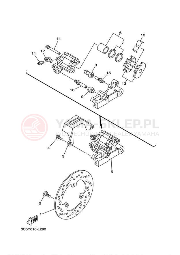 Schemat "Zacisk hamulcowy tylny" do Yamaha XT250 XT250DC/XT250D
