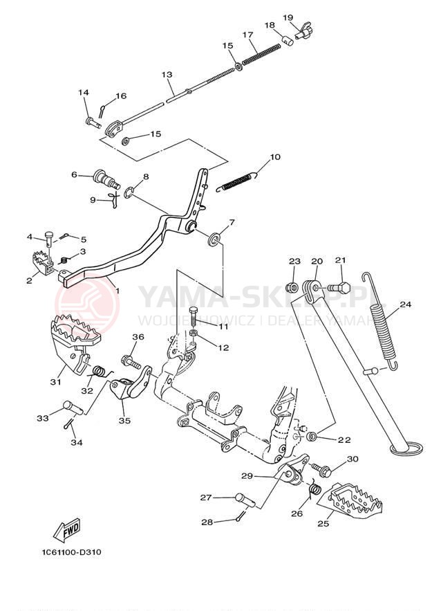 Schemat "Stopka postojowa i podnóżki" do Yamaha TTR230 TTR230A