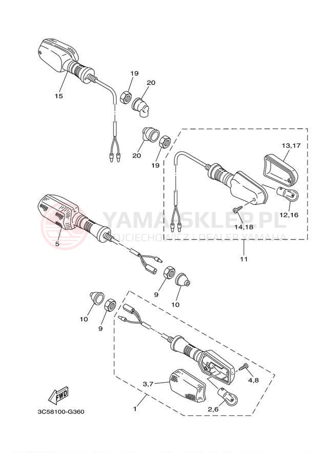 Schemat "kierunkowskazy" do Yamaha XT250 XT250A/XT250AC