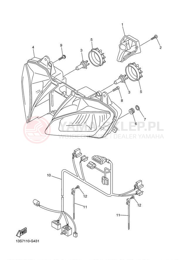 Schemat "Lampa przód" do Yamaha YZFR6 YZFR6BCW/YZFR6BW