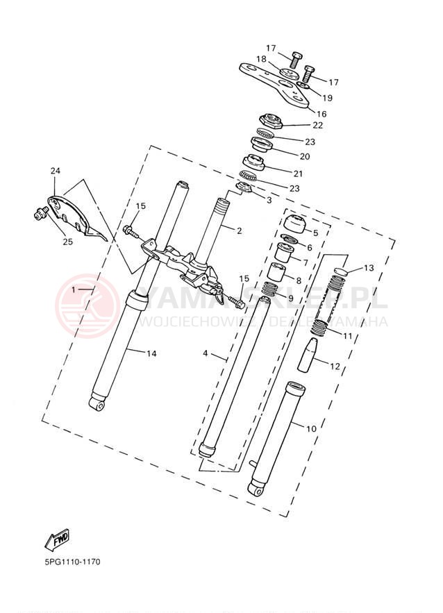 Schemat "Amortyzatory przód" do Yamaha PW50 PW50R