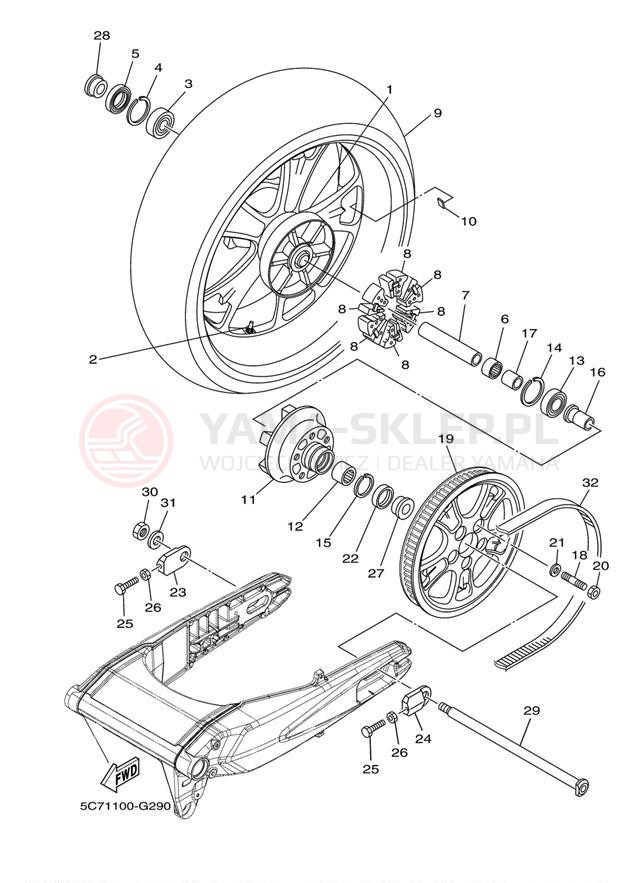 Schemat "Koło tył" do Yamaha RAIDER SCL XV19CBCO/XV19CBO