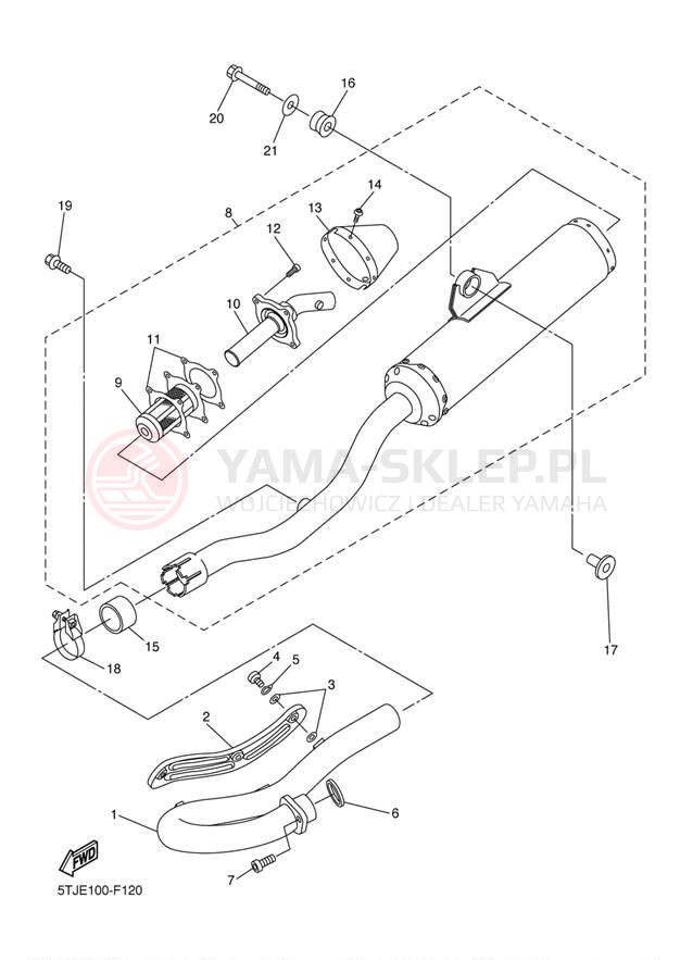 Schemat "Wydech końcowy" do Yamaha WR450F WR450FY