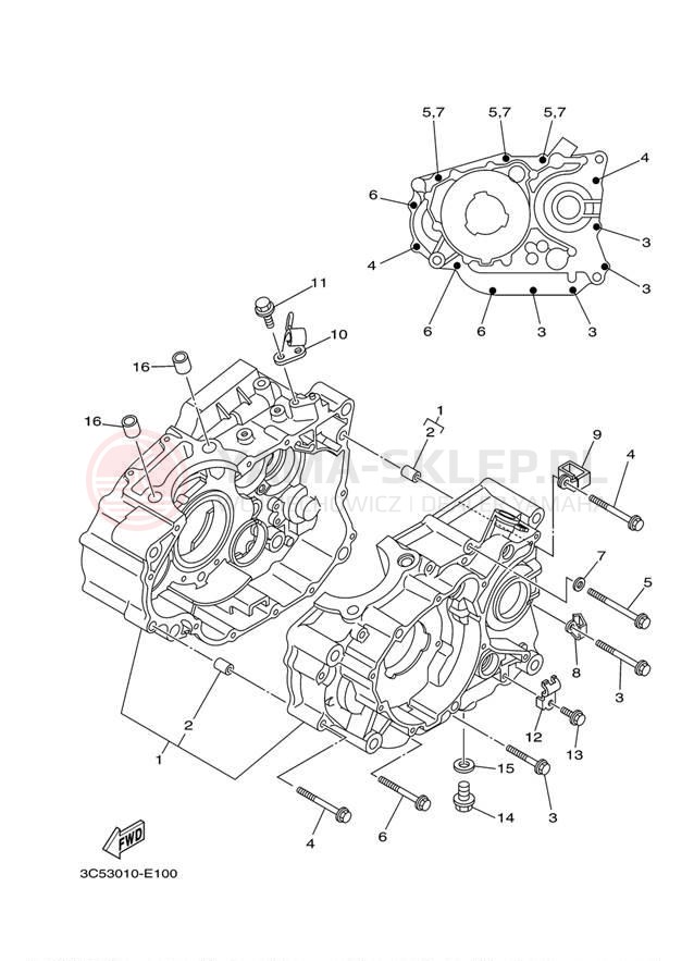 Schemat "Obudowa silnika" do Yamaha XT250 XT250BC/XT250B