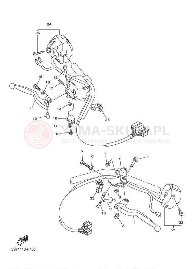 Schemat "Kierownica i osprzęt" do Yamaha V STAR 950 XVS95ER/XVS95ECR