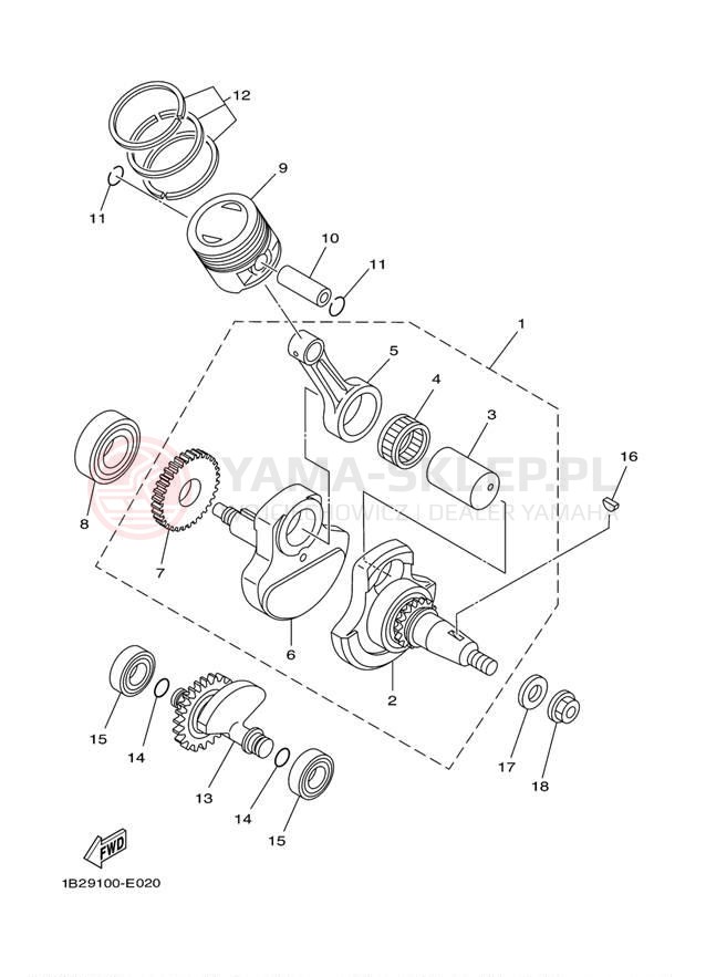 Schemat "Wał korbowy, tłok" do Yamaha TTR125LE TTR125LEB