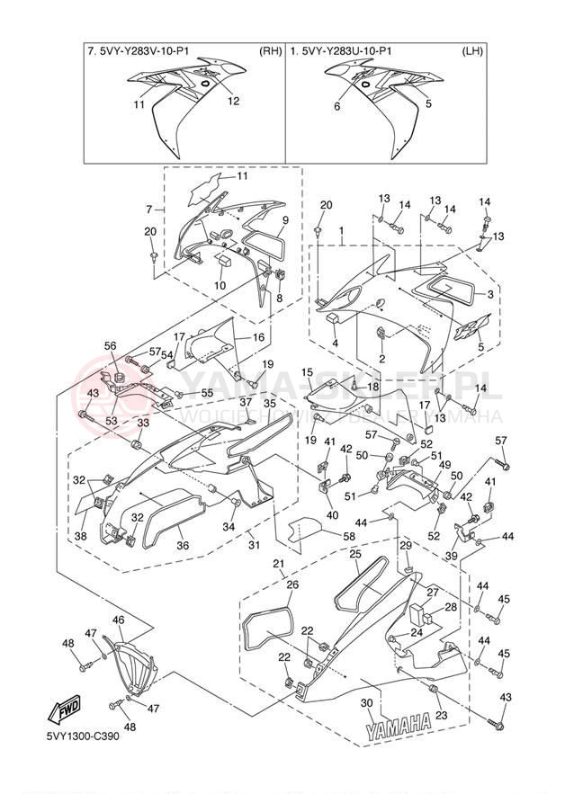 Schemat "elementy nadwozia" do Yamaha YZF-R1 YZFR1SC/YZFR1S