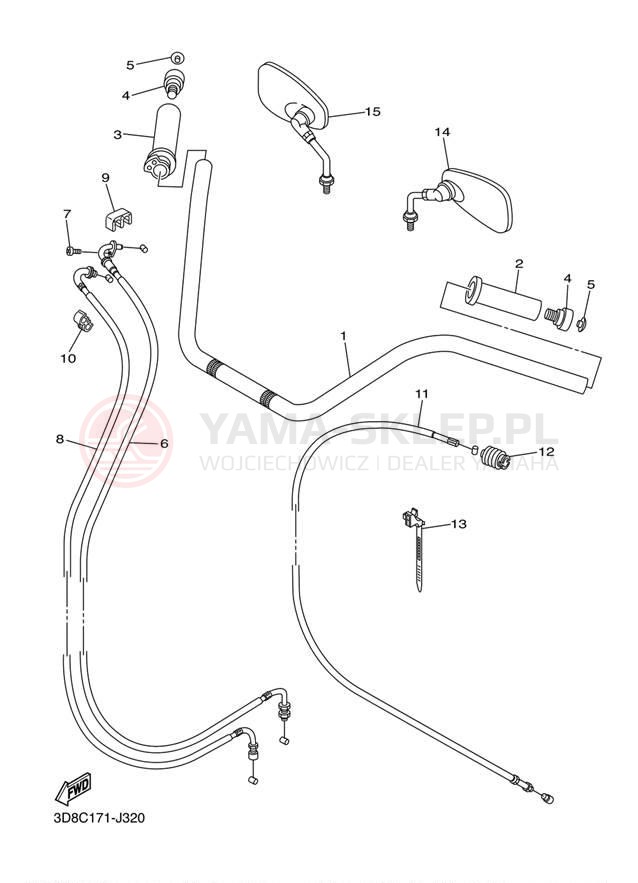 Schemat "Kierownica i osprzęt" do Yamaha V STAR 1300 XVS13ABCR/XVS13ABR