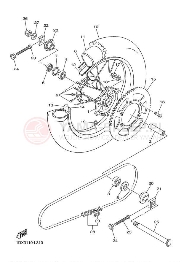 Schemat "Koło tył" do Yamaha WR450F WR450FD