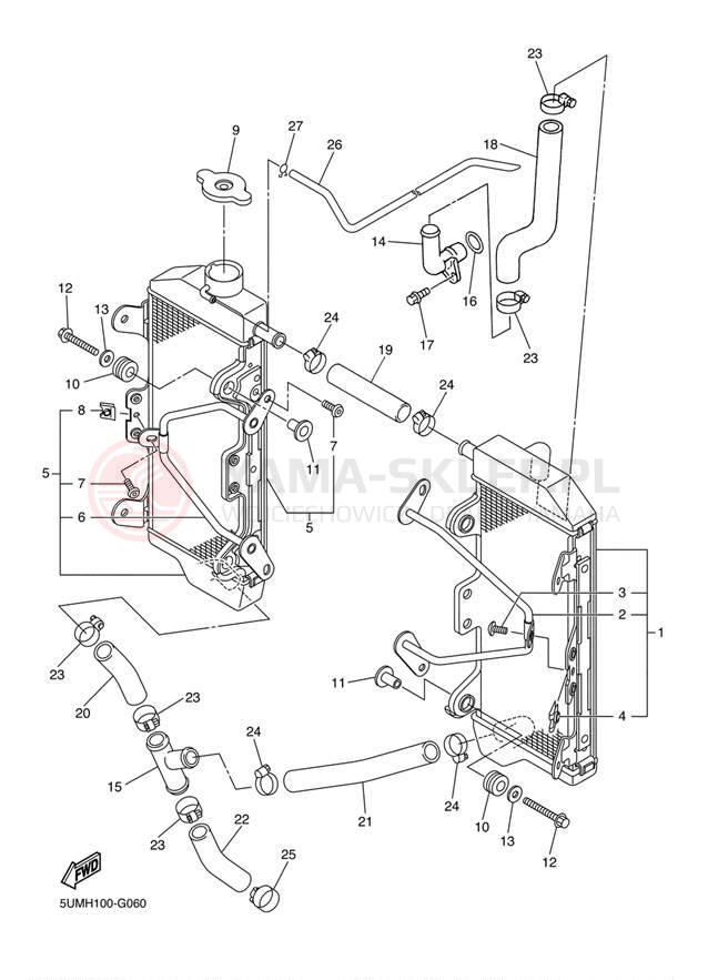 Schemat "Układ chlodzenia" do Yamaha WR250F WR250FA