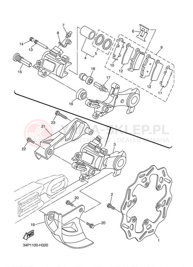 Schemat "Zacisk hamulcowy tylny" do Yamaha YZ250F YZ250FYW/YZ250FYL
