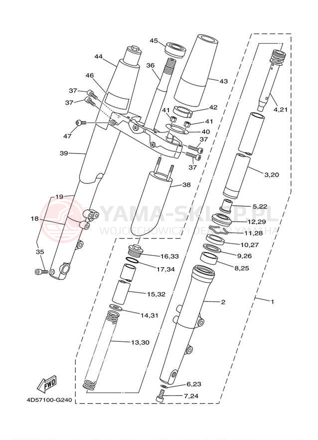 Schemat "Amortyzatory przód" do Yamaha ROADLINER S XV19SZL/XV19SZCL