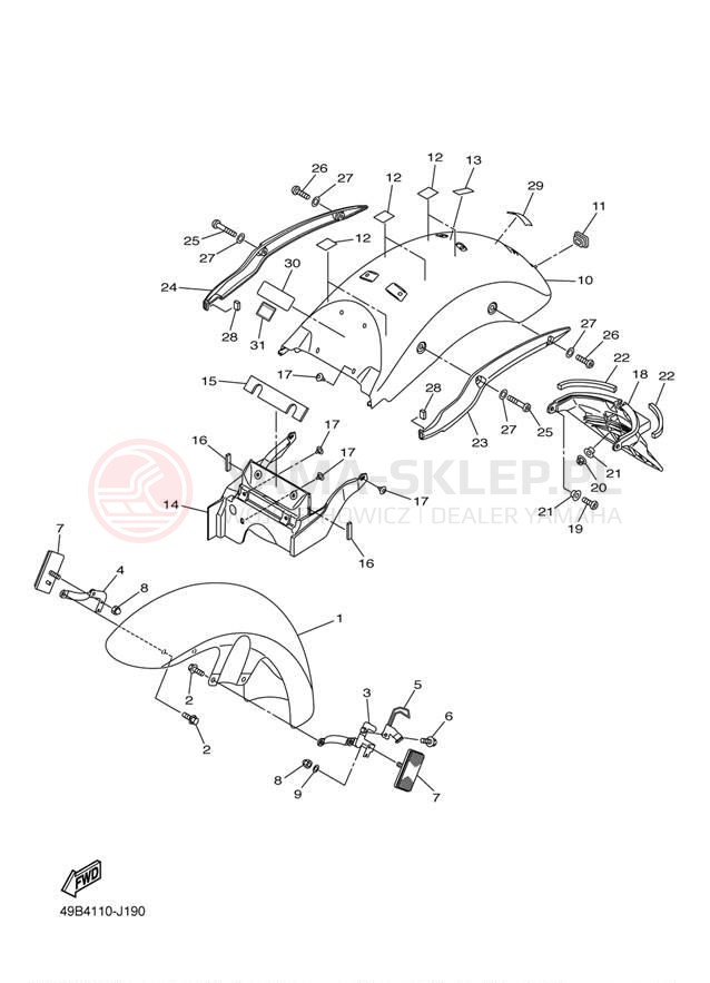 Schemat "błotnik" do Yamaha V STAR 950 XVS95ZCR/XVS95ZR