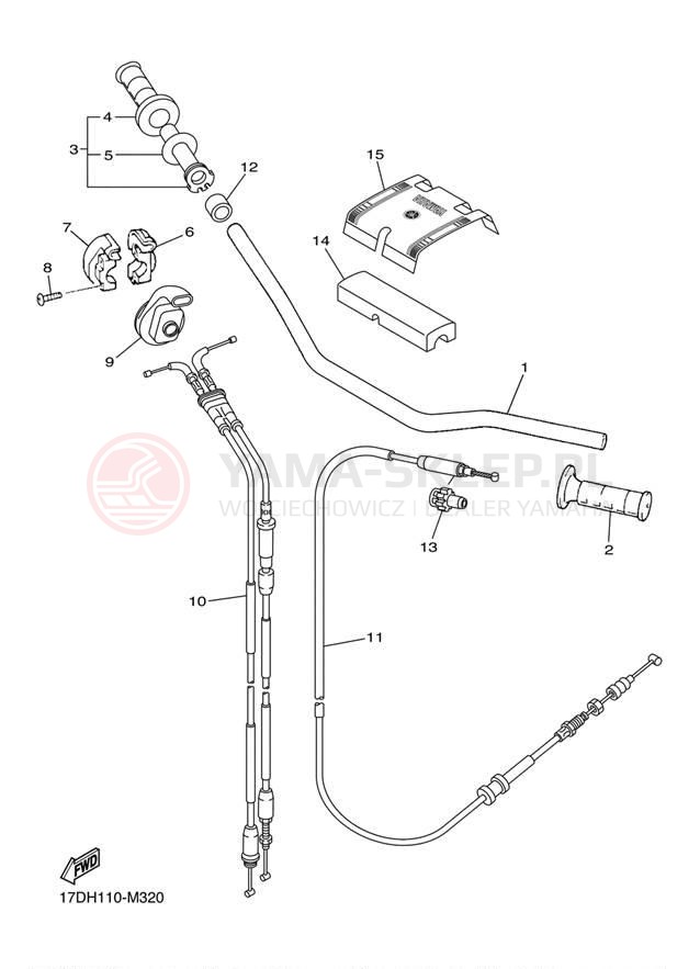 Schemat "Kierownica i osprzęt" do Yamaha YZ250F YZ250FDW/YZ250FDL