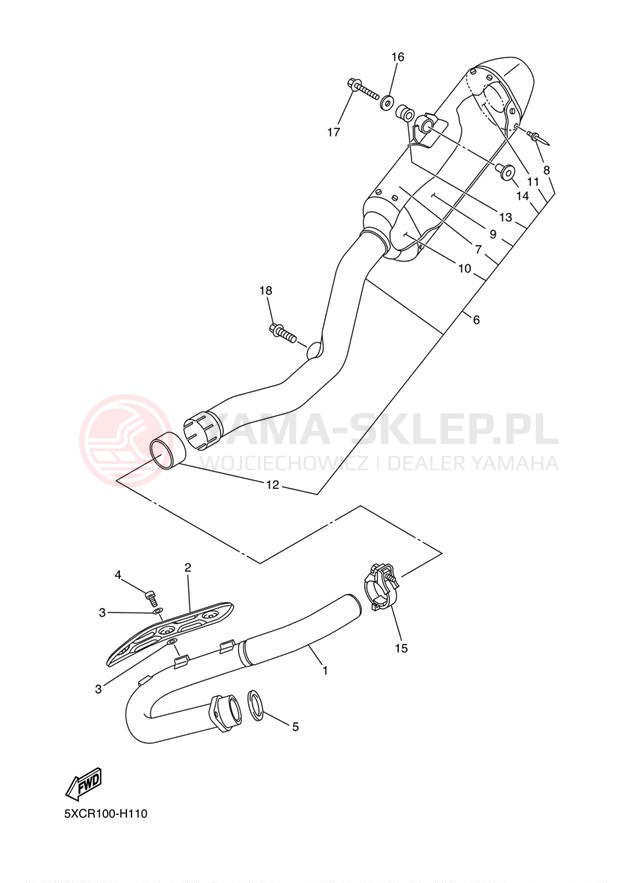 Schemat "Wydech końcowy" do Yamaha YZ250F YZ250FYW/YZ250FYL