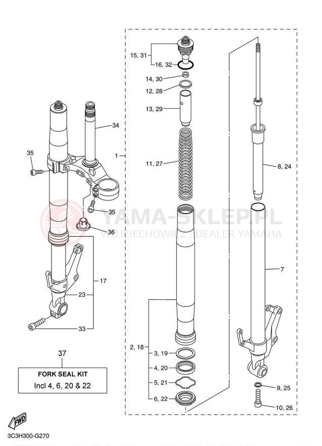 Schemat "Amortyzatory przód" do Yamaha FZ1 FZS10BW/FZS10BCW