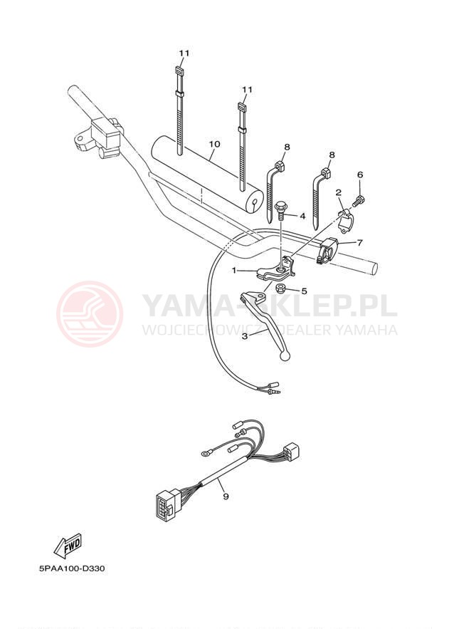 Schemat "Kierownica i osprzęt" do Yamaha YZ85 YZ85B