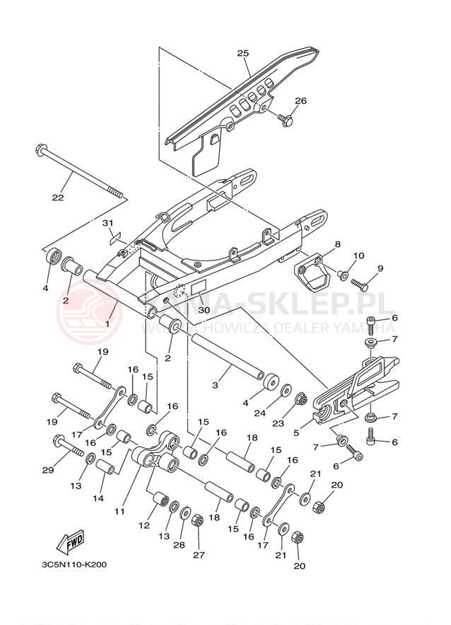 Schemat "wahacz" do Yamaha XT250 XT250DC/XT250D