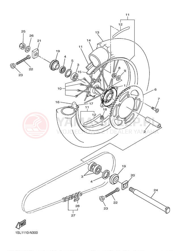Schemat "Koło tył" do Yamaha YZ250FE YZ250FEL/YZ250FEW
